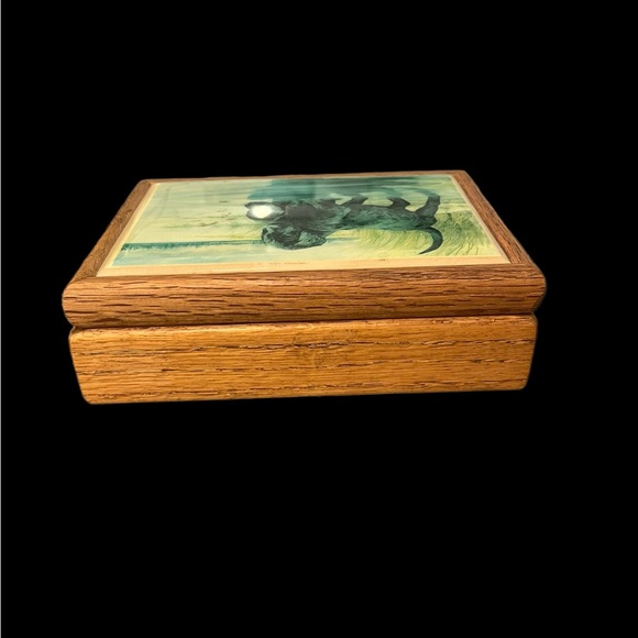 VTG Kimberly Graphic Art Tile Black Labrador Retrievers Wood Trinket Jewelry Box - Picture 5 of 11